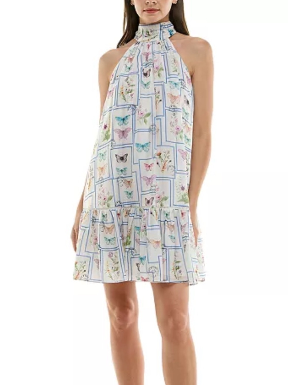 Taylor
Women's Mock-Neck Butterfly-Print Ruffled-Hem Dress